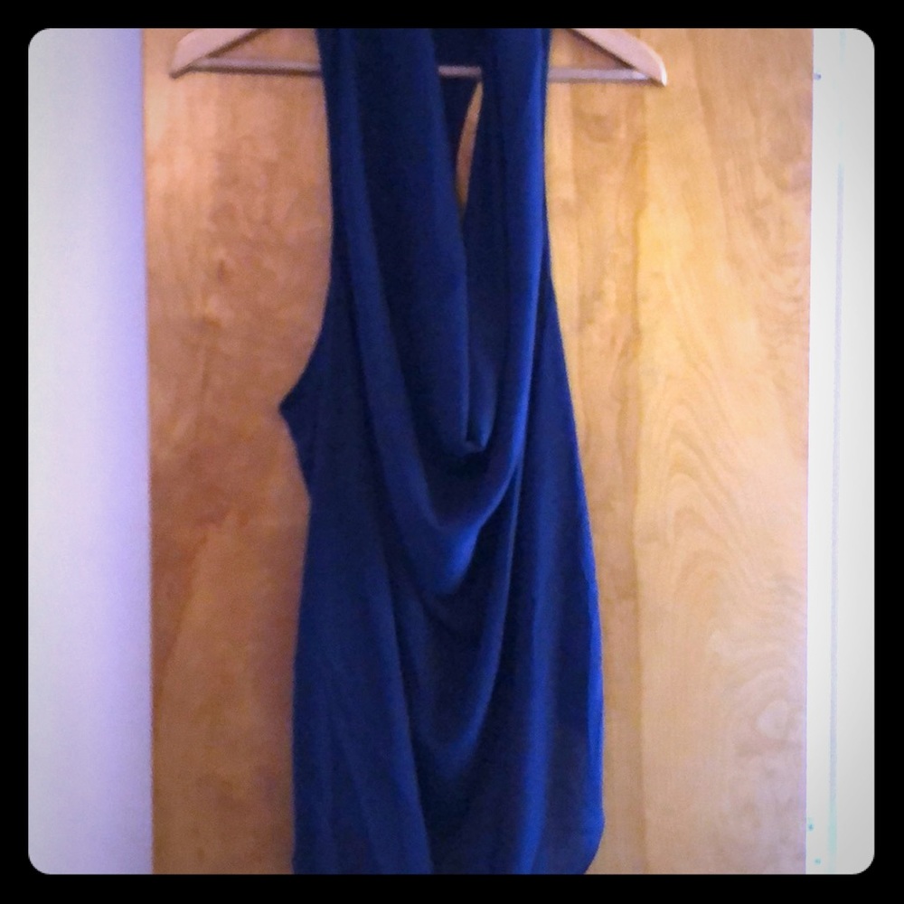 Cowl-neck blouse with a racer back.